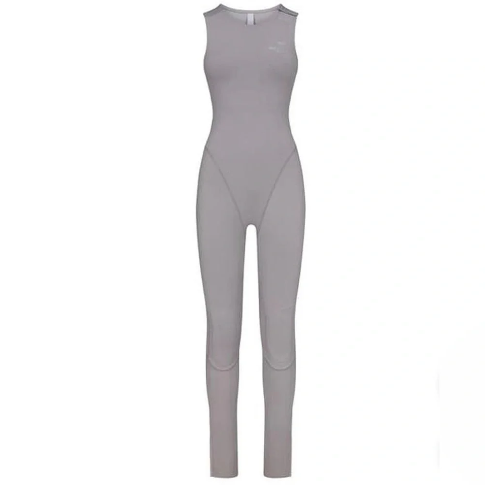 SKIMS Sleeveless Full-Length One-Piece Swimsuit in Light Gray